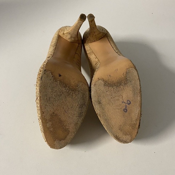 Stuart Weitzman Pump Cork Raffia Natural Beige Platform Round Toe Slim H… - Picture 10 of 10